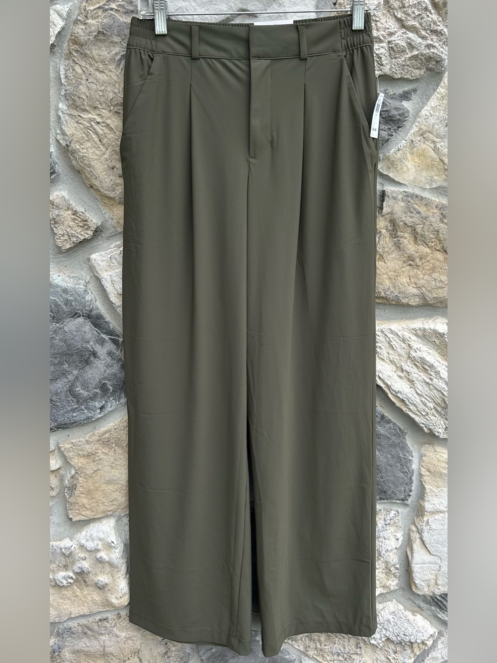 NEW Old Navy Sleek Tech Trousers XS Olive Green High Waisted Wide Leg Career